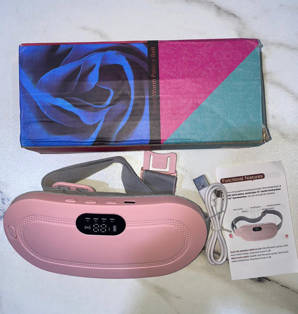 Portable Menstrual Heating Pad for Period Pain Relief | Electric Waist Belt with 3 Heat Levels & 4 Vibration Massage Modes for Women