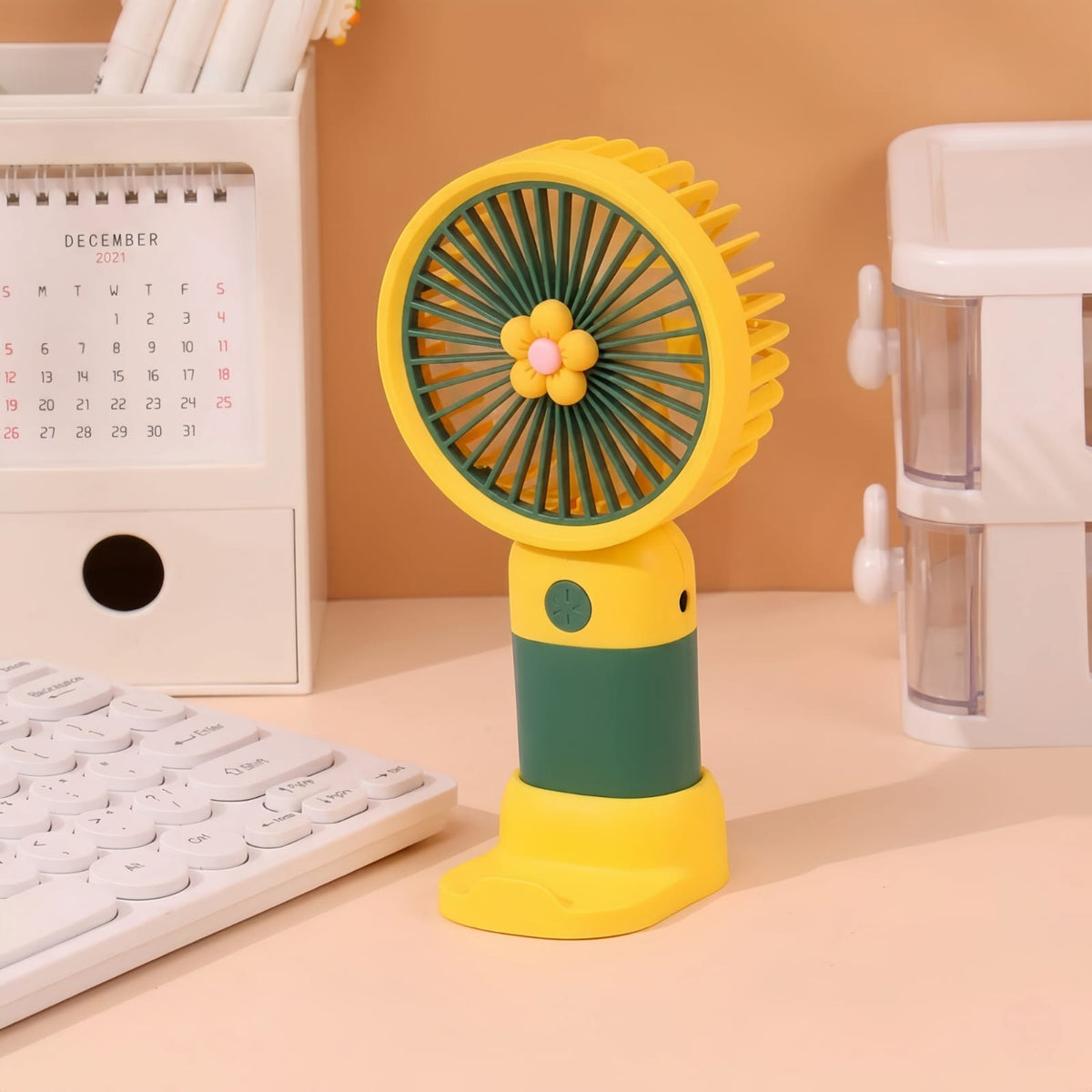 Cute Portable Mini Rechargeable Fan For Kids With Desktop Stand & USB Charging Cable