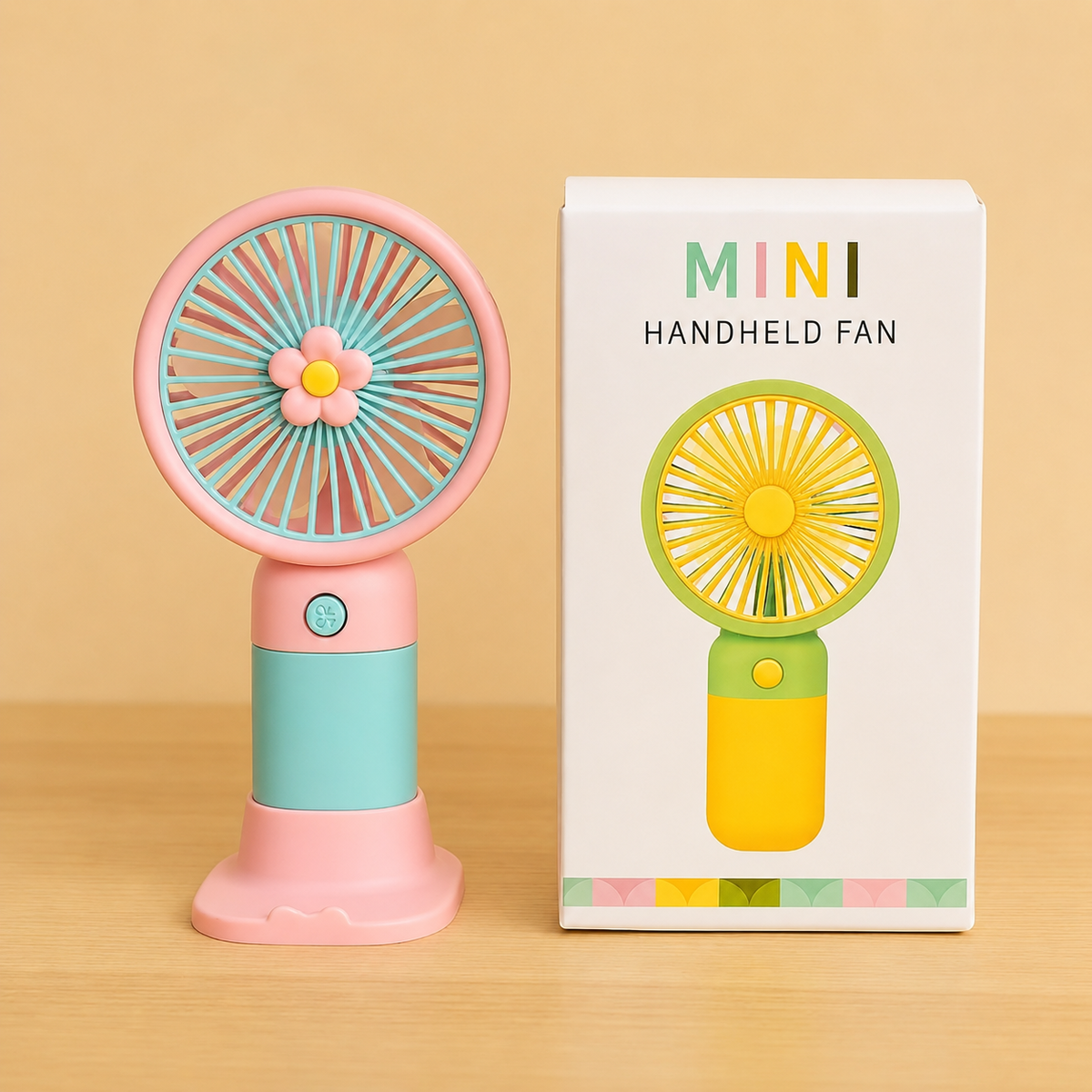 Cute Portable Mini Rechargeable Fan For Kids With Desktop Stand & USB Charging Cable