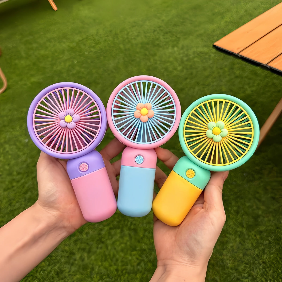 Cute Portable Mini Rechargeable Fan For Kids With Desktop Stand & USB Charging Cable
