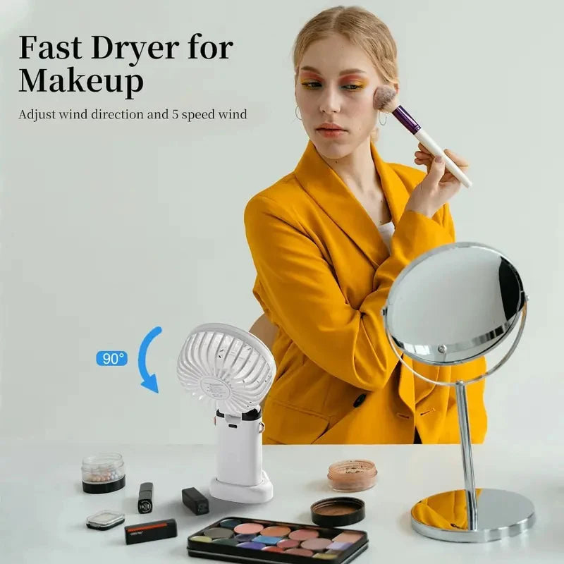 5-in-1 Portable Mini Fan with Smart Digital Display | USB-C Rechargeable Handheld & Desk Fan