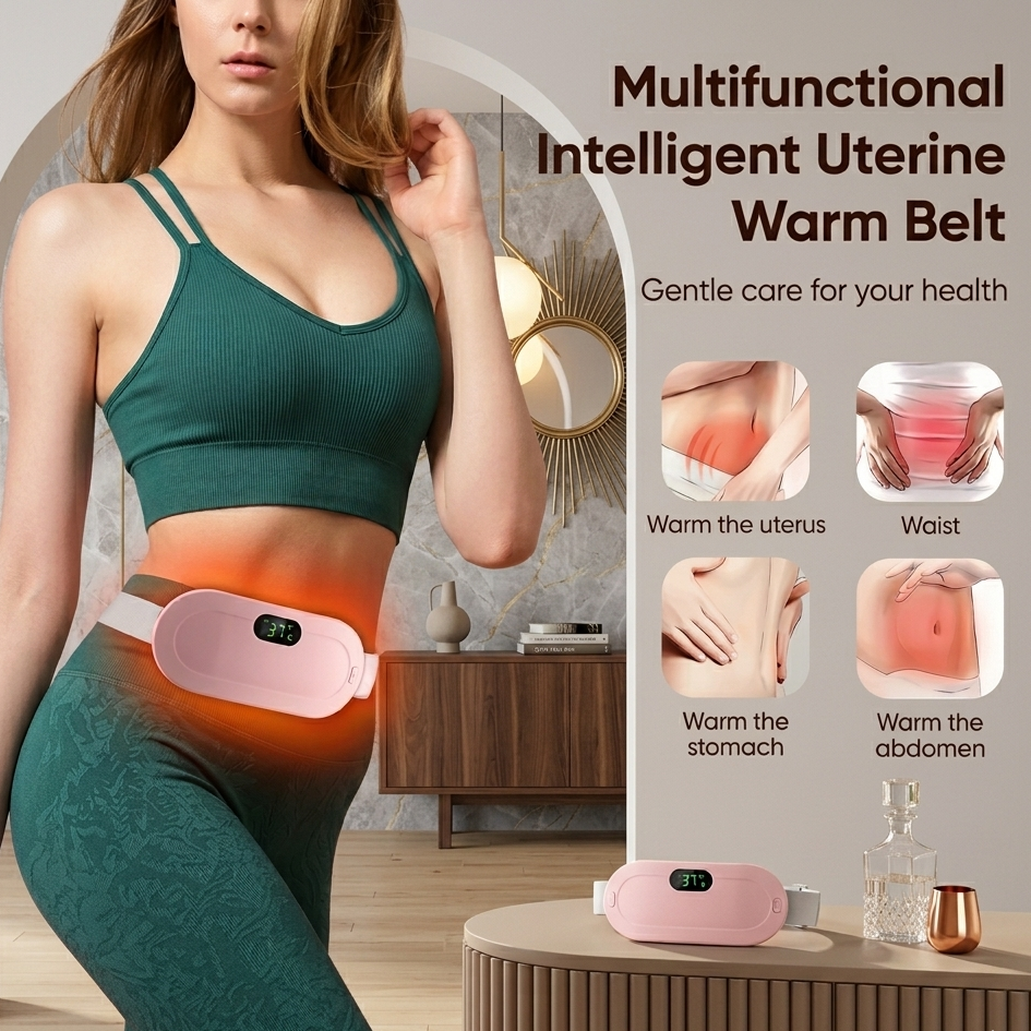 Portable Menstrual Heating Pad for Period Pain Relief | Electric Waist Belt with 3 Heat Levels & 4 Vibration Massage Modes for Women