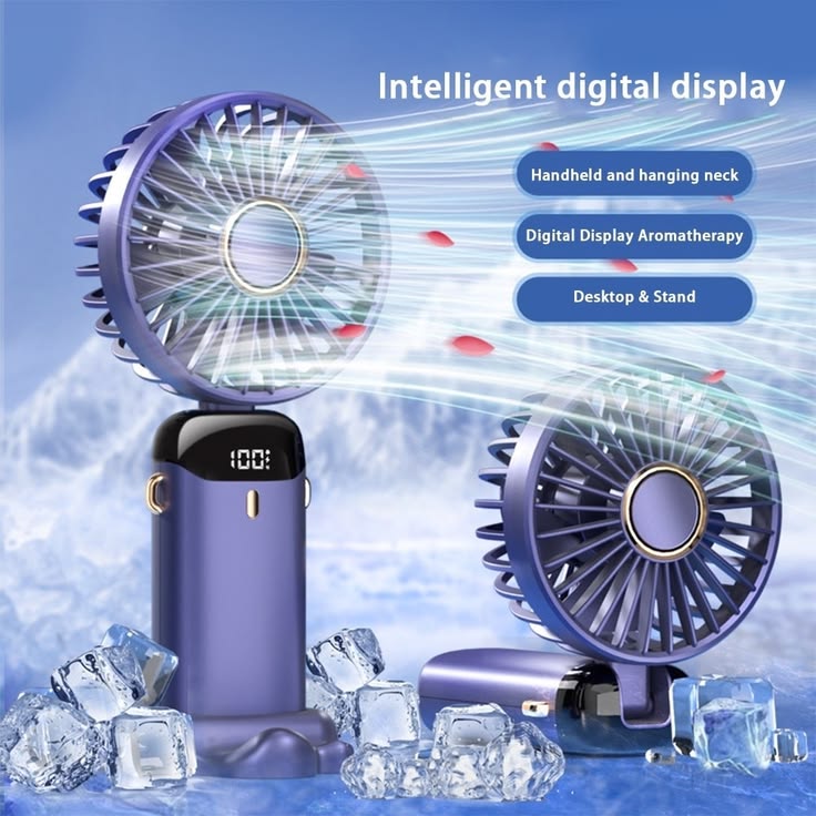 5-in-1 Portable Mini Fan with Smart Digital Display | USB-C Rechargeable Handheld & Desk Fan
