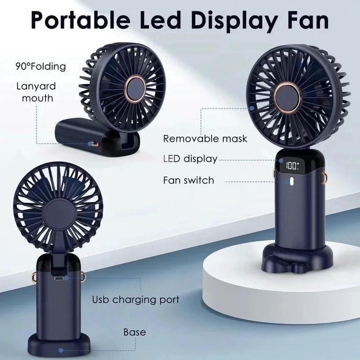 5-in-1 Portable Mini Fan with Smart Digital Display | USB-C Rechargeable Handheld & Desk Fan