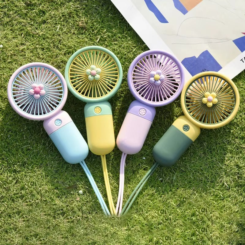 Cute Portable Mini Rechargeable Fan For Kids With Desktop Stand & USB Charging Cable