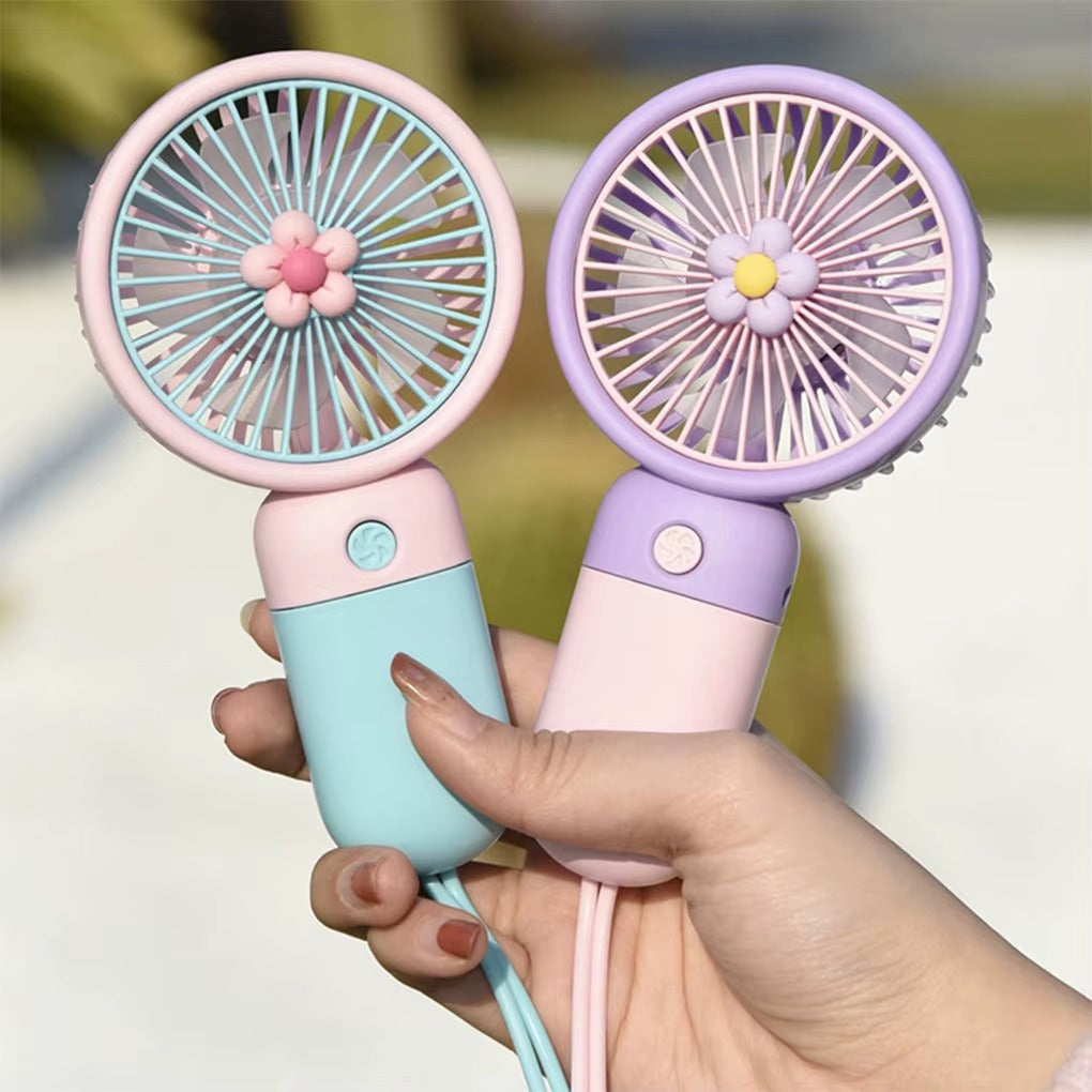 Cute Portable Mini Rechargeable Fan For Kids With Desktop Stand & USB Charging Cable