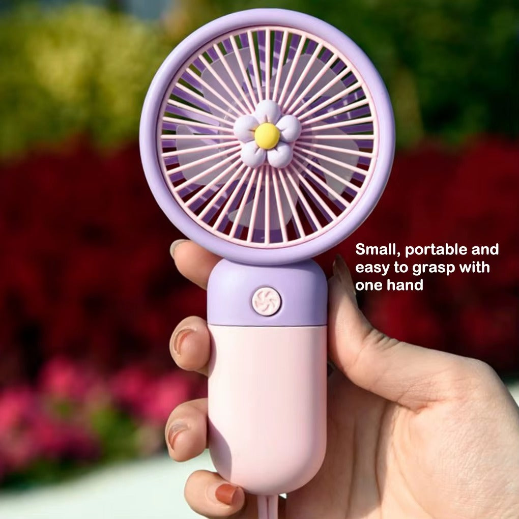 Cute Portable Mini Rechargeable Fan For Kids With Desktop Stand & USB Charging Cable