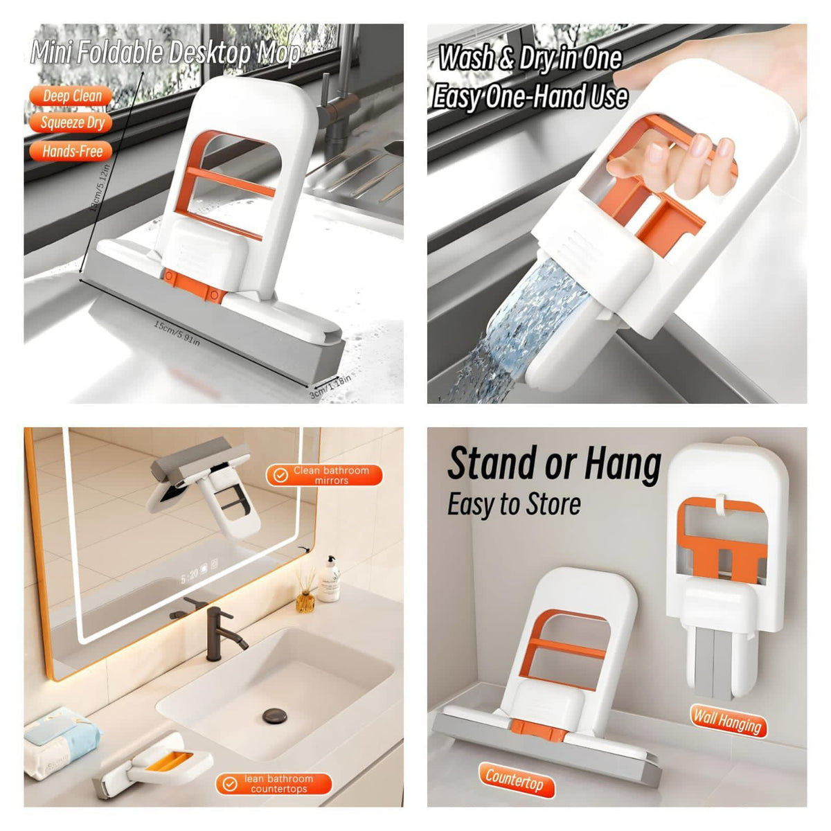 Portable Mini Sponge Mop - Self-Squeeze Foldable Cleaning Mop for Kitchen, Bathroom, Glass & Car (Wet & Dry Use)